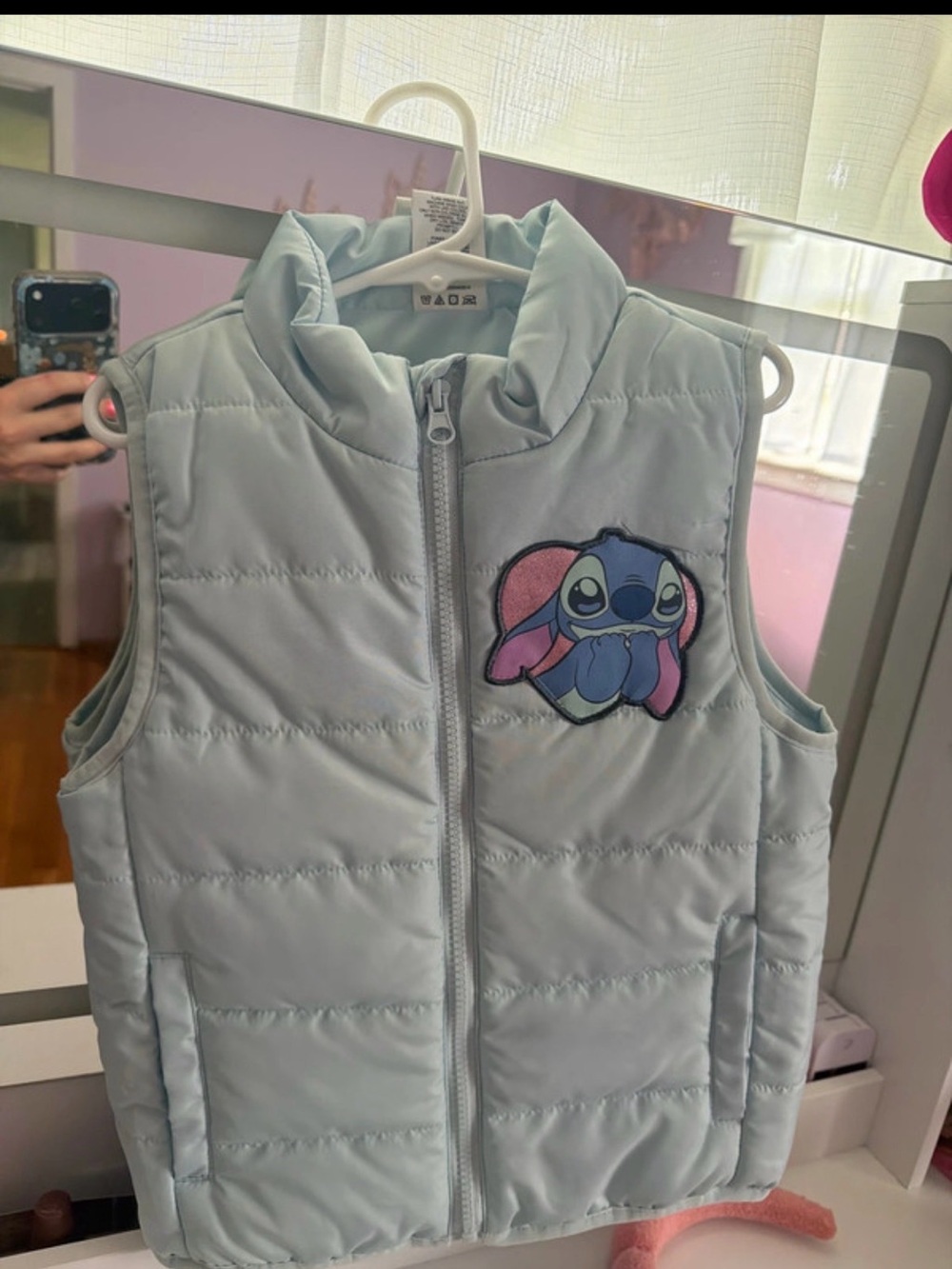 Disney Light Blue Quilted Puffer Vest with Stitch Patch